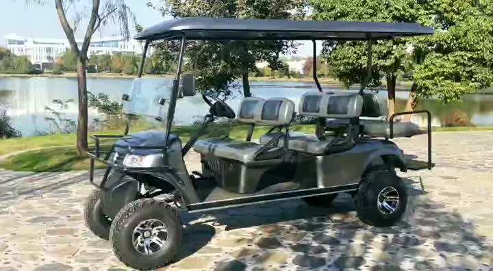 Carro de golf todoterreno de gasolina gris plateado de 4 + 2 asientos.mp4