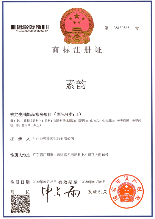 Trademark registration certificate