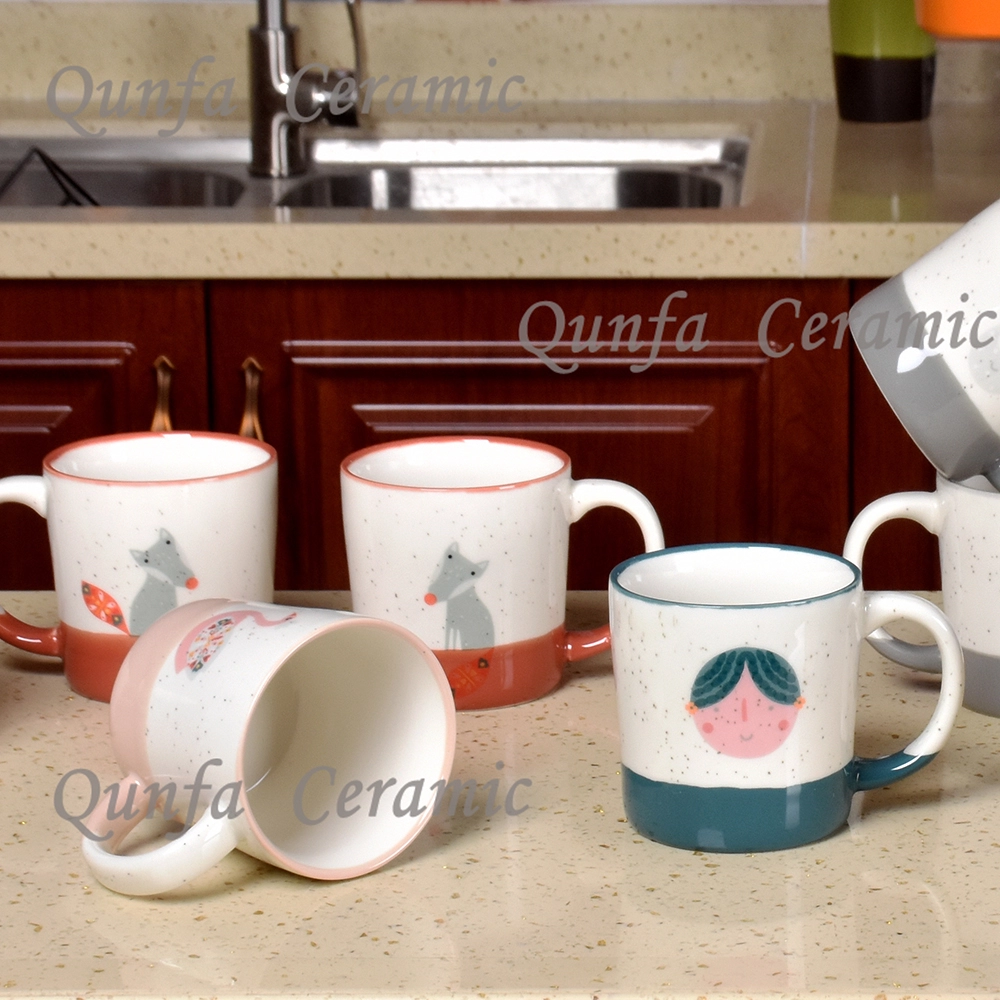 Custom Handle printed milk coffee design cartoon couple ceramic mug