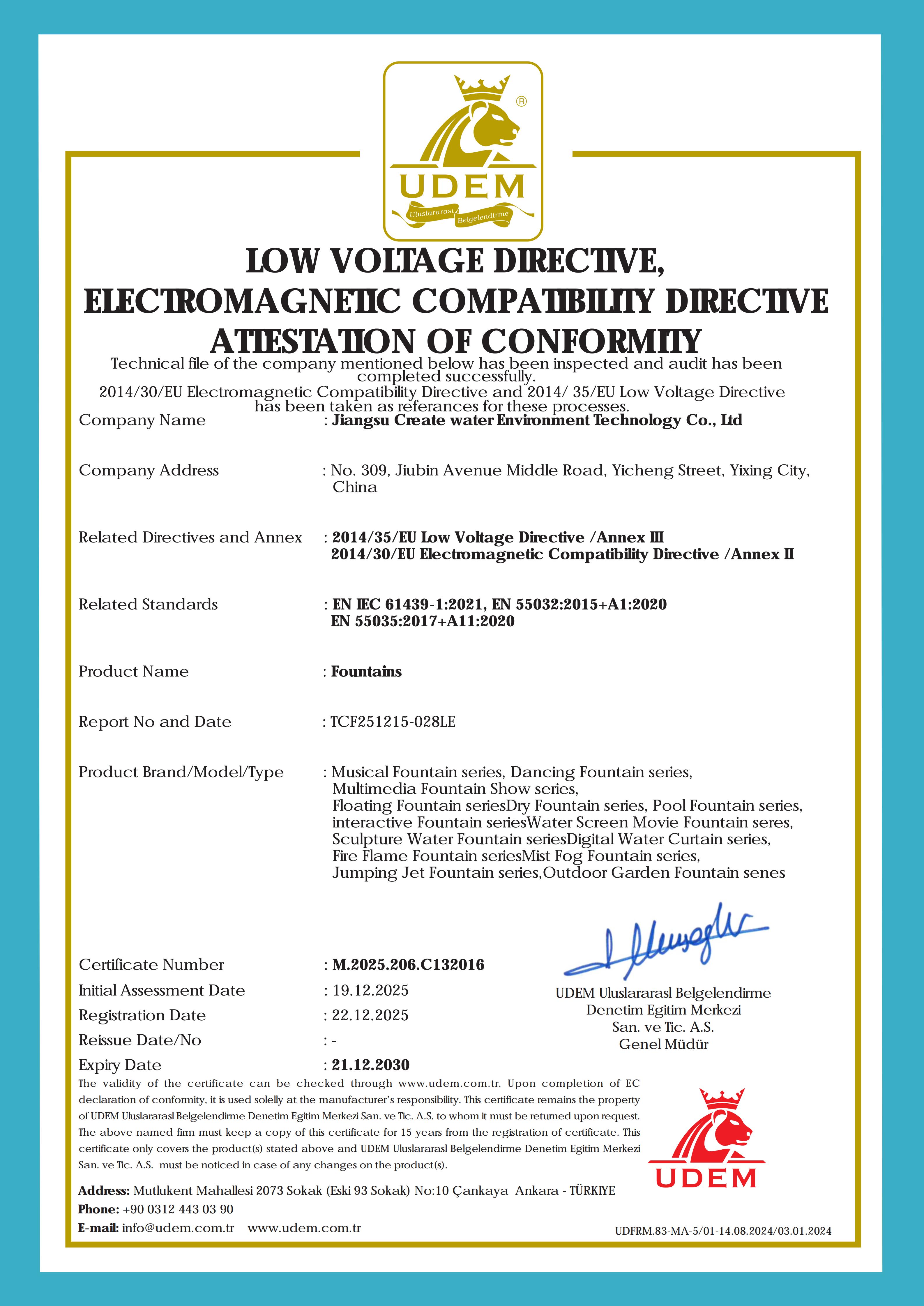 LOWVOLTAGEDIRECTVE ELECTROMAGNETICCOMPATBILIYDIRECTVE ATIESTATION OFCONFORMIIY