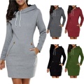 Women Hooded Dress Casual Ladies Long Sleeve Sweater Pullover Jumper Tops Plus Size S-4XL Hoodie1