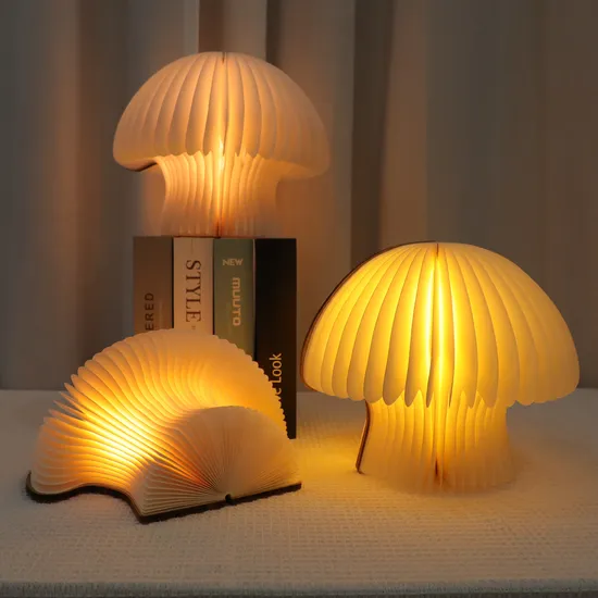 Lâmpada de mesa de madeira de bambu LED colorida com design de cogumelos1