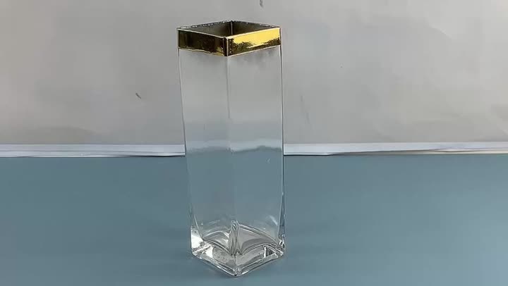 custom square glass vase with gold rim