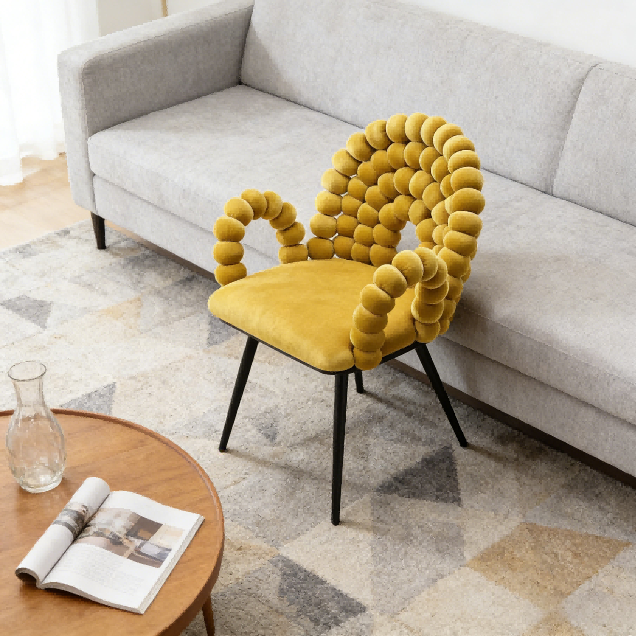 BR-23A06 Elegante cadeira pufe de veludo tecido à mão para espaços modernos