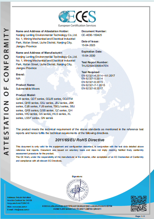 Attestation of Conformity (EU RoHS Directive 2011/65/EU)
