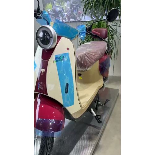 Electric Scooter with Retro Beige, Maroon, Blue Look