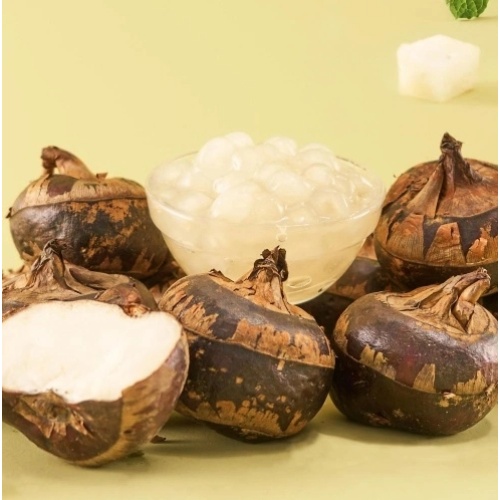 Delicias congeladas dadas: bolas de taro, corazones envueltos en mango, castaño de agua y perlas de castaño