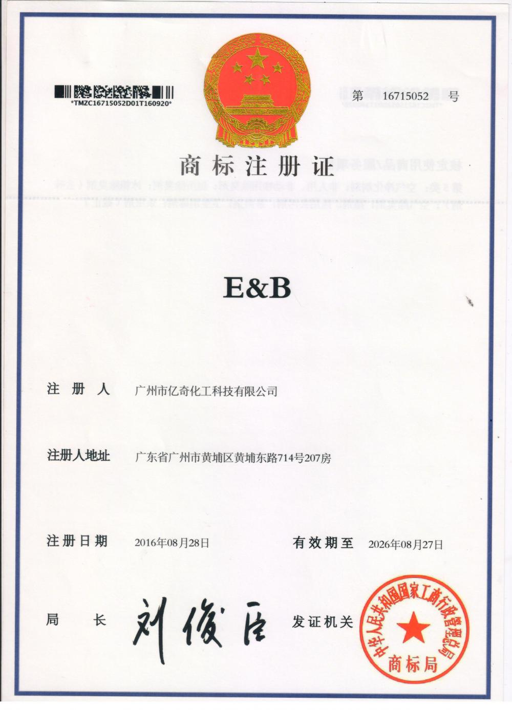 Trademark registration certificate