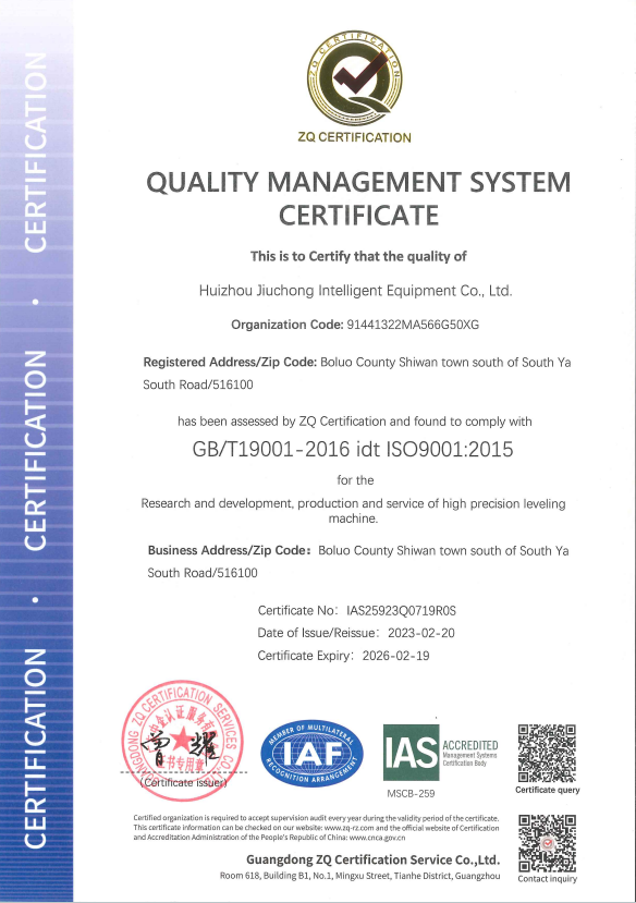 QUALITY MANAGEMENT SYSTEM CERTIFICATE
