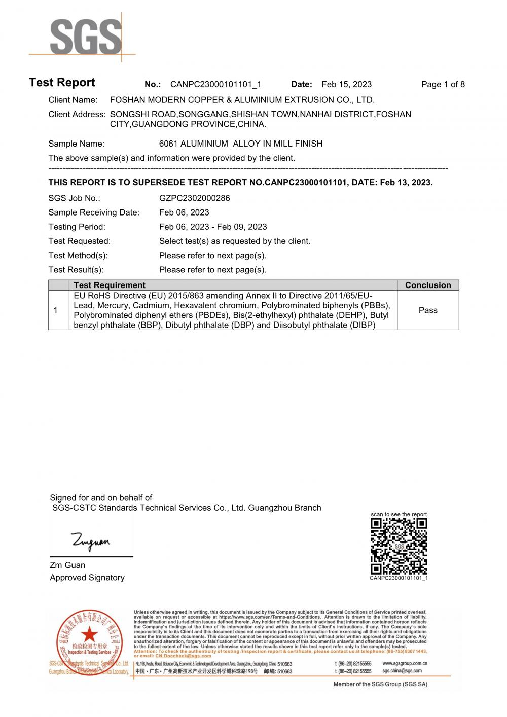 RoHS Test Report 6061 ALUMINIUM ALLOYIN MILL FINISH 