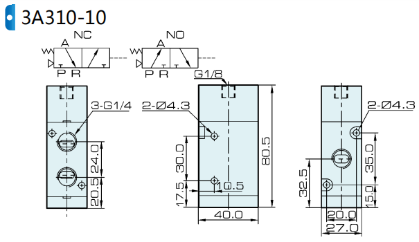 3A310-10 Valvola ad azionamento pneumatico tipo Airtac 3 vie 0