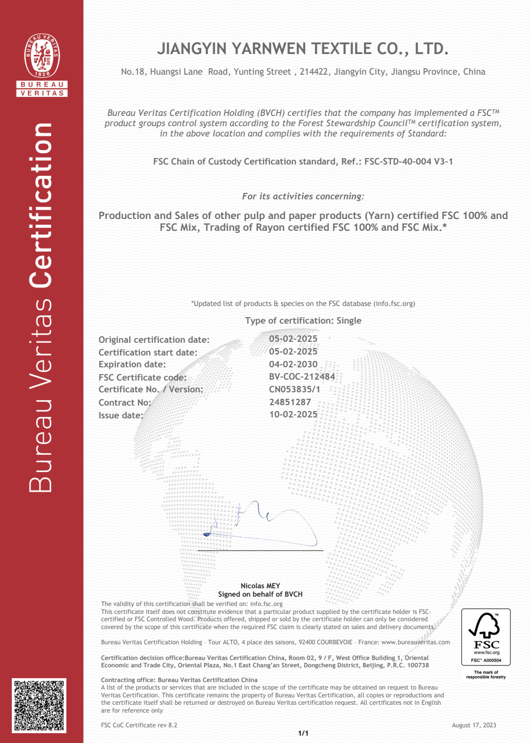 FSC Chain of Custody Certification