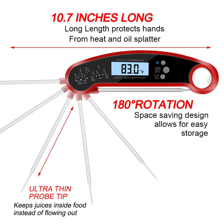 Direct gelezen vleeshermometer voor koken, waterdichte digitale voedingsthermometer met magneet