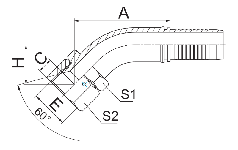 45 Jis Metric Female 60 Cone Seat 28641 W Drawing