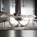 Contemporary white gold stainless steel metal furniture set light luxury dining tables oval shape corner dining table set1