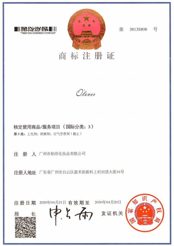 Trademark registration certificate