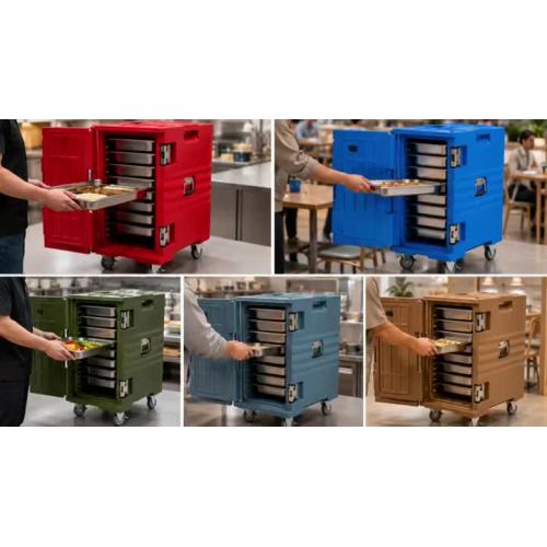 Transportador de recipientes para alimentos isolados de nível comercial Caixa quente de carregamento frontal de 95 QT para catering, retenção de temperatura de mais de 6 horas, aquecedor de alimentos empilhável com fivelas resistentes para serviço de rest