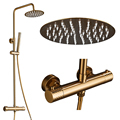 High Quality Brushed Gold Thermostatic Bathroom Shower Faucet Set1