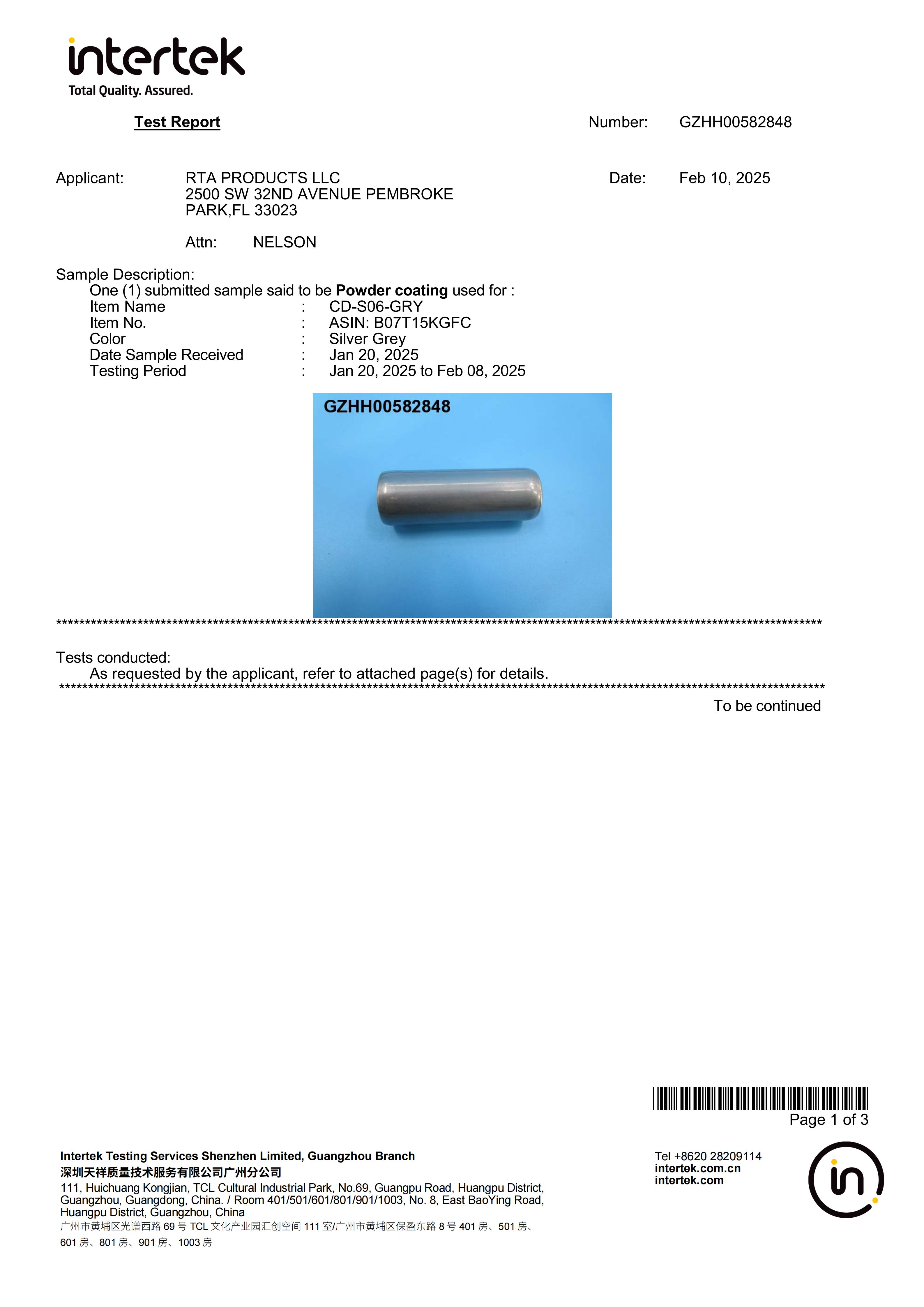 Powder Coating EN12521 Test Report
