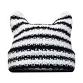 Cute Cat Ear Woolen Hat for Women - Striped Warm Knit Beanie Cap1