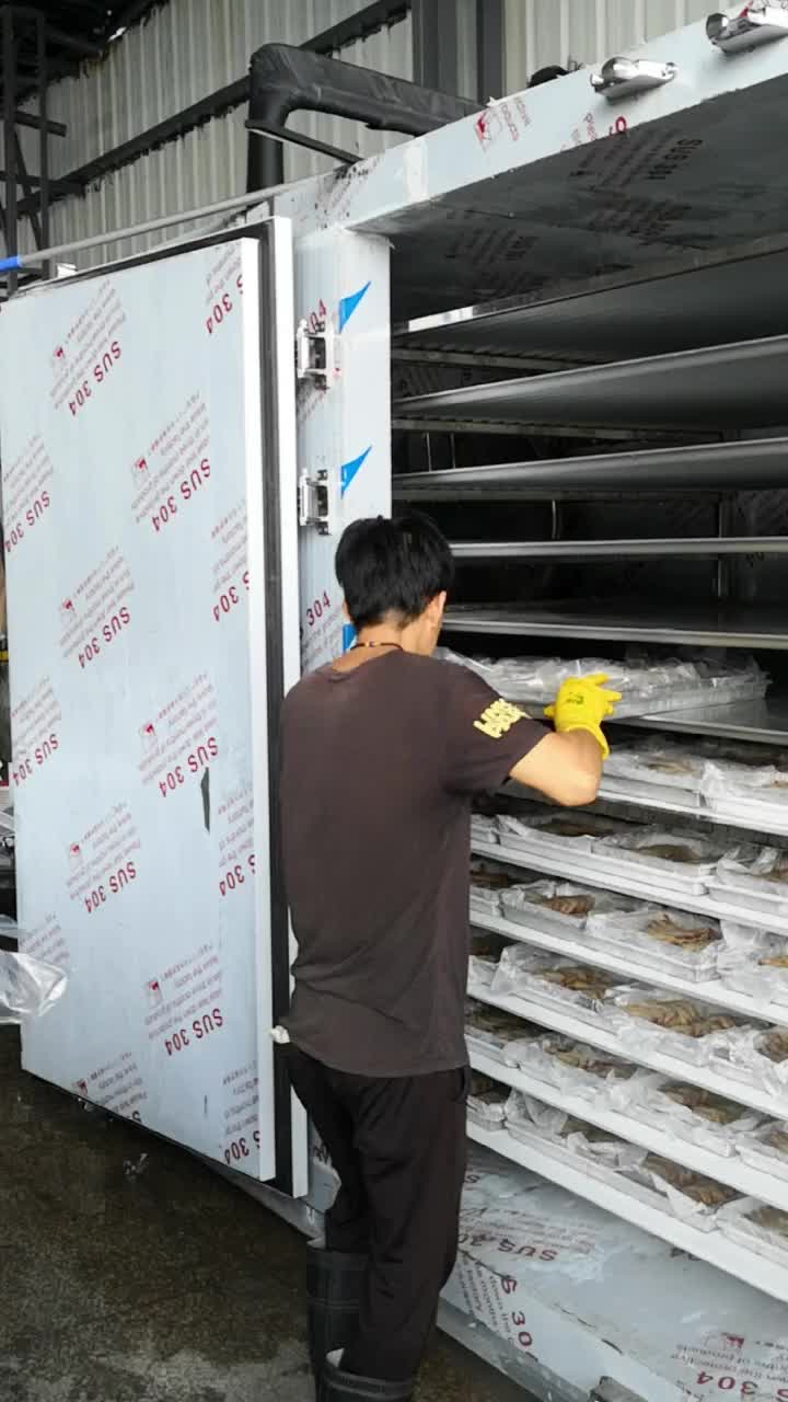 Freezer de placa en el trabajo para camarones.