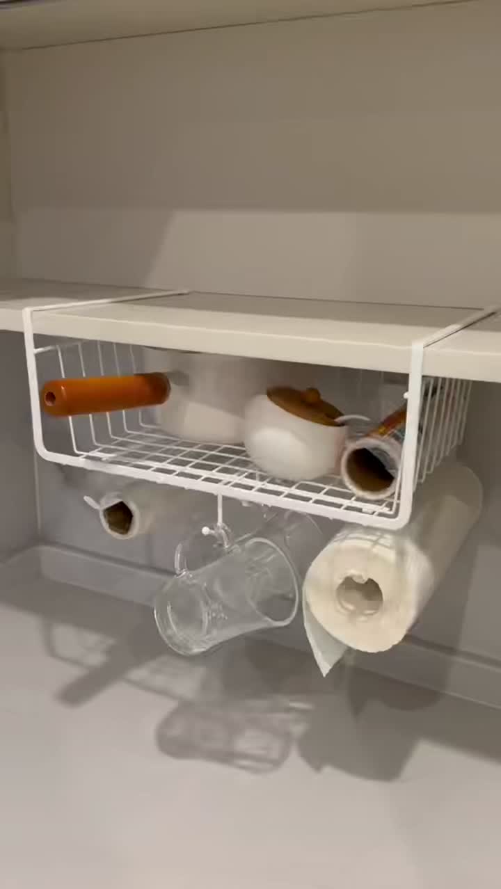 Cesto suspenso de gabinete com gancho (pintado com spray branco) ~ 1