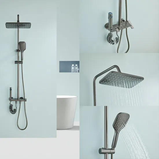 Bathtub Faucet Hot Cold Tap Constant Temperature Black Gold Shower Set1