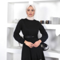 زنان مسلمان دامن بلند شیک دو لایه دور کمر لباس بافتنی یکرنگ لباس خاورمیانه1