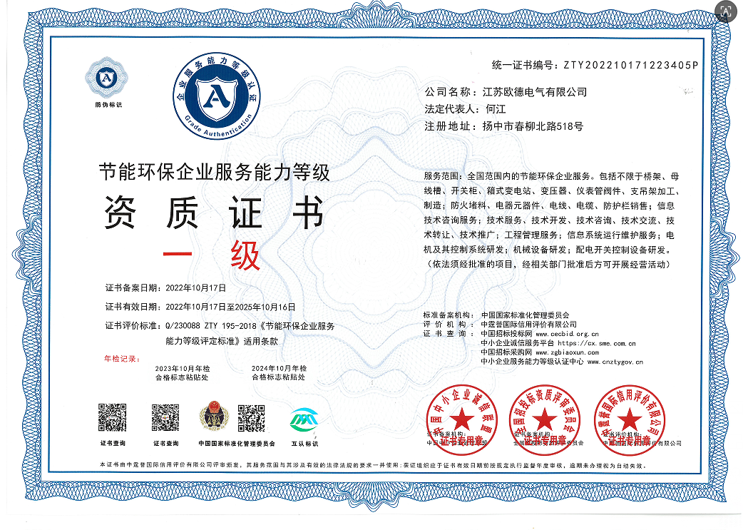 Qualification Certificate for Service Capability Grade of Energy Conservation and Environmental Prot