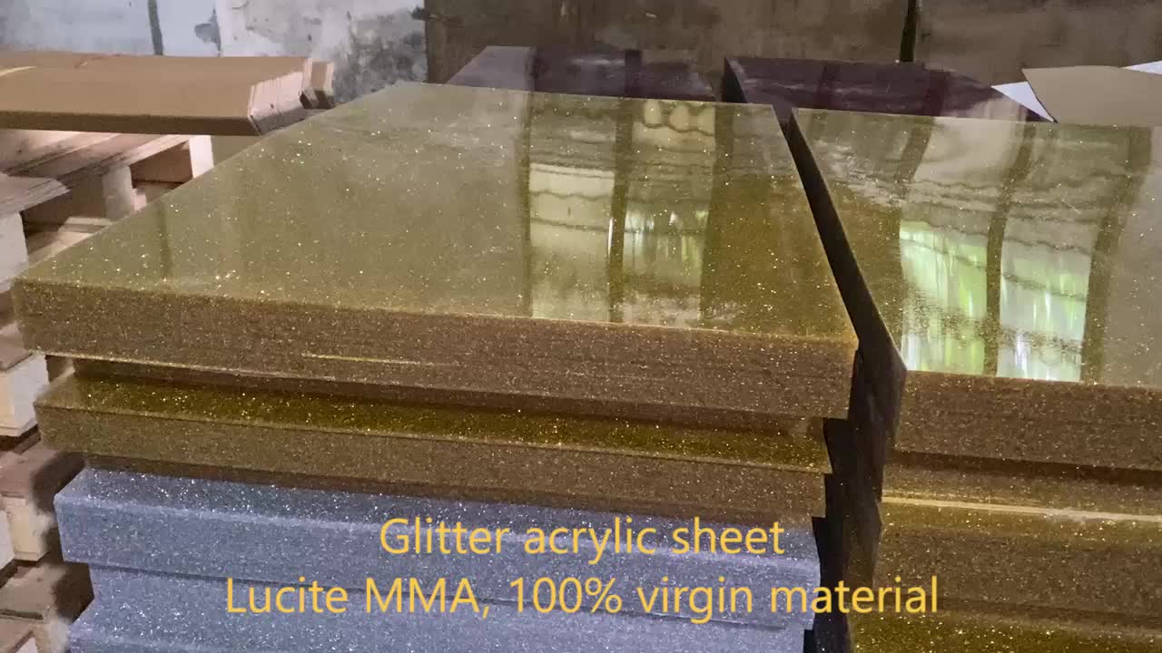 Nieuw materiaal decoratie 3 mm gouden PMMA gegoten marmeren glitterblad1