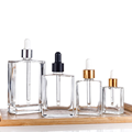 Rectangle Clear Glass Essential Oil Bottles with Dropper Cap - 15ml, 30ml, 50ml, 100ml (Bamboo Wood Cover/Metal)1