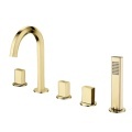 Golden Deck Mounted Brass Bathroom Bathtub Faucet & Shower Mixer Tap Set1