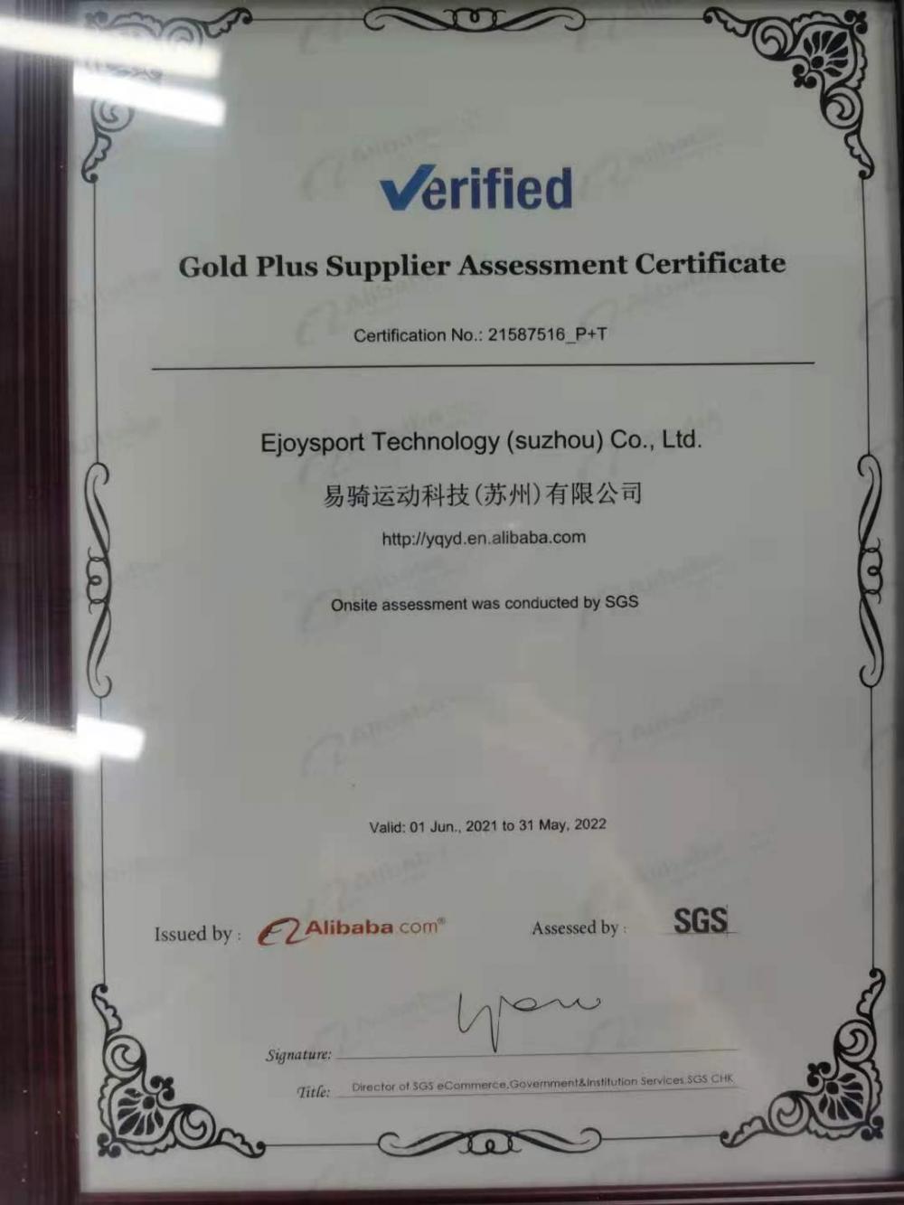 Gold Plus Supplier Assessment Certificate 