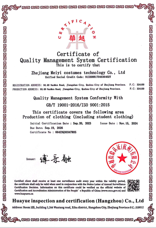 Certificate ofQuality Management System Certification