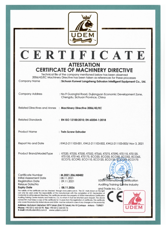 CERTIFICATE OF MACHINERY DIRECTIVE