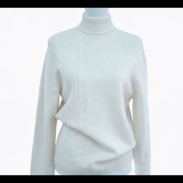 Cream Turtleneck Cable Knit Sweater Product Display