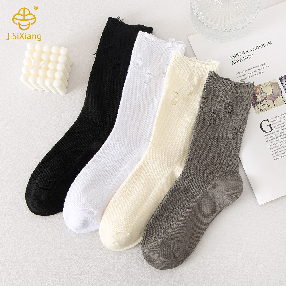 한국 버전 단색 천공 된 튜브 양말 더미 양말