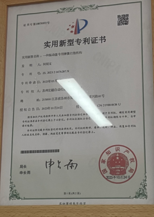 Patent Certificate for Invention