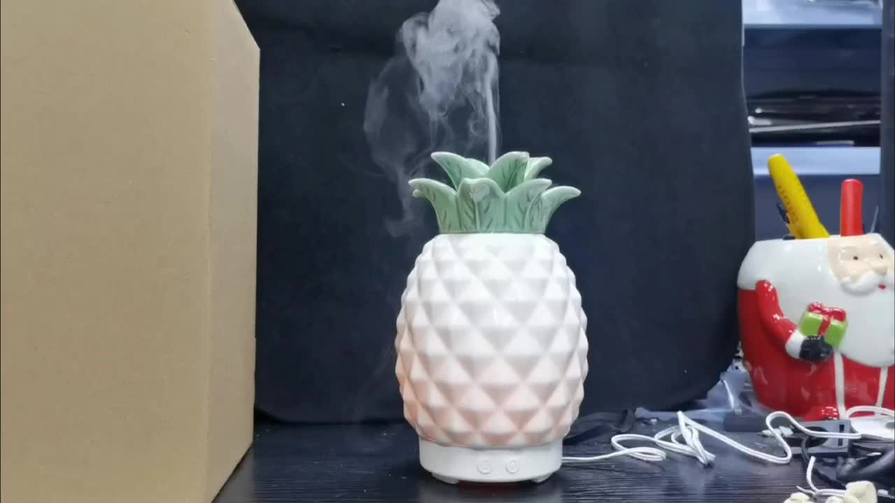 Factory price pineapple shape ultrasonic Ceramic diffuser & Essential Oils Humidifier with Ceramic Cover, 7 Colors LED Lights1