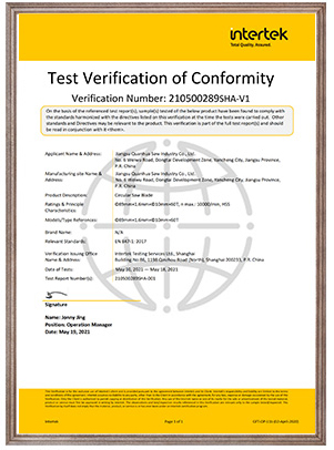 Test Verification of conformity