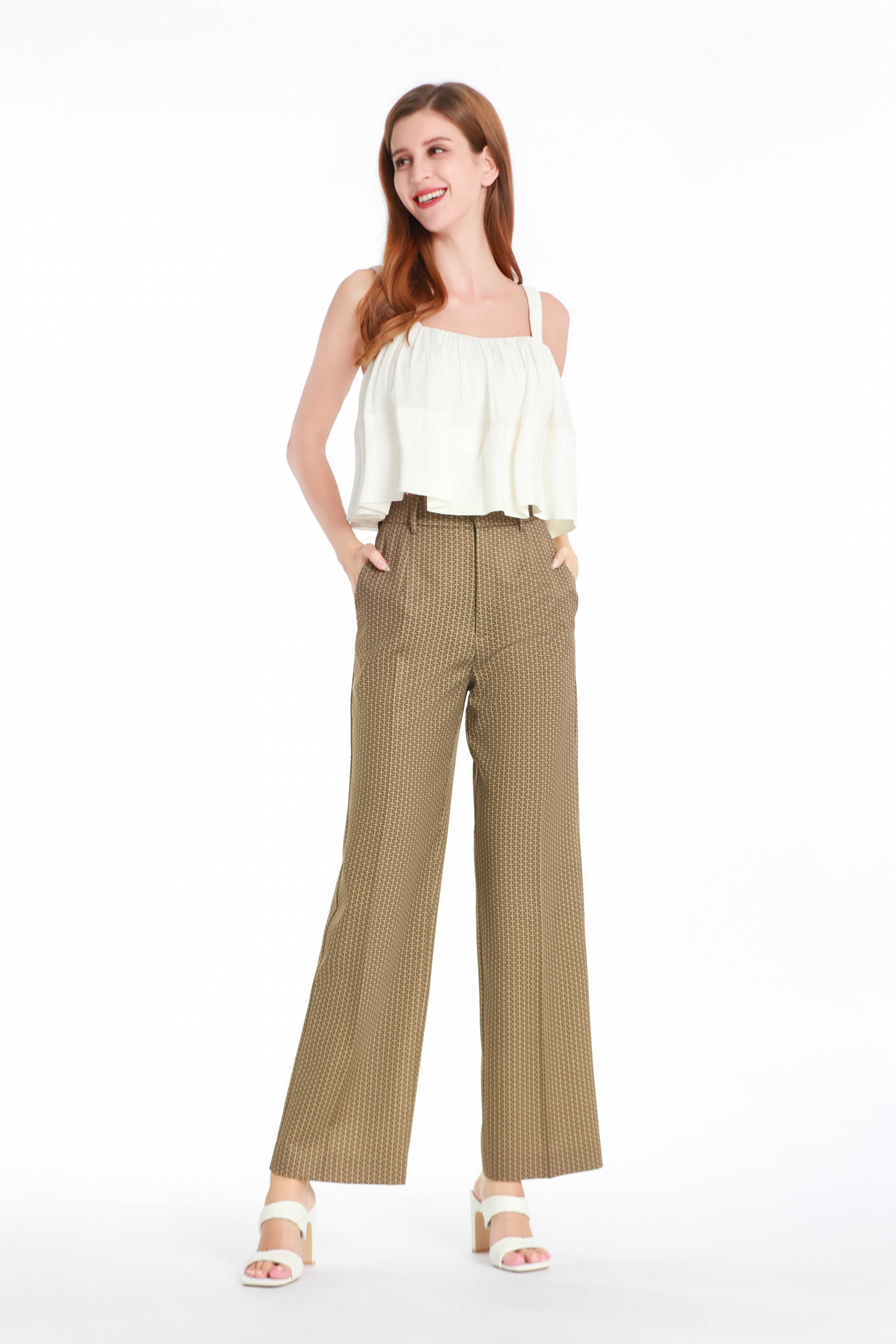 Ladies Printed Straight-leg Trousers