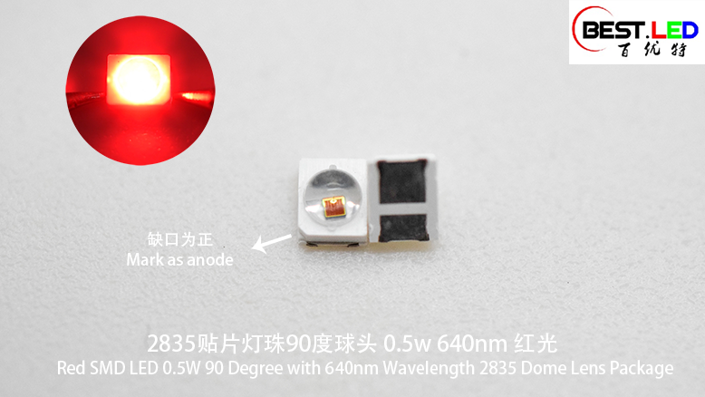 SMD rouge a mené 0,5 W 90 degrés avec une longueur d&#39;onde de 640 nm
