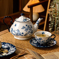 Elegant Blue-and-White Porcelain Coffee Cup Set with Latte Art Design for Afternoon Tea1
