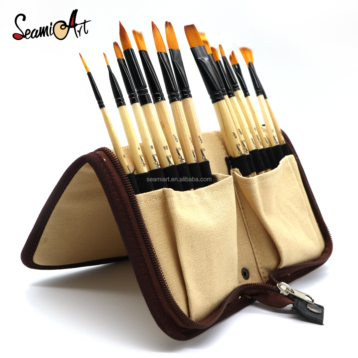 Amazon Hot selling Wooden Nylon Wool Acrylic Oil artist paint Watercolor brushes set Canvas Bag Painting Set pinceles acuarela1