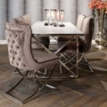 Gold chrome stainless steel frame dining table set with chair  marble stone  white glass black glass top stable best quality1