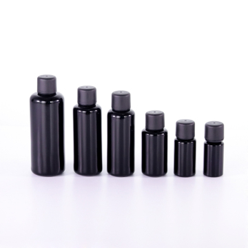 Black round cosmetic essential oil dropper glass bottle with screw top set