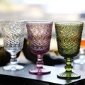 Wholesale Custom Clear Glass Goblets - Vintage Embossed Green Pink Amber Colored Wine Glass Set for Wedding1