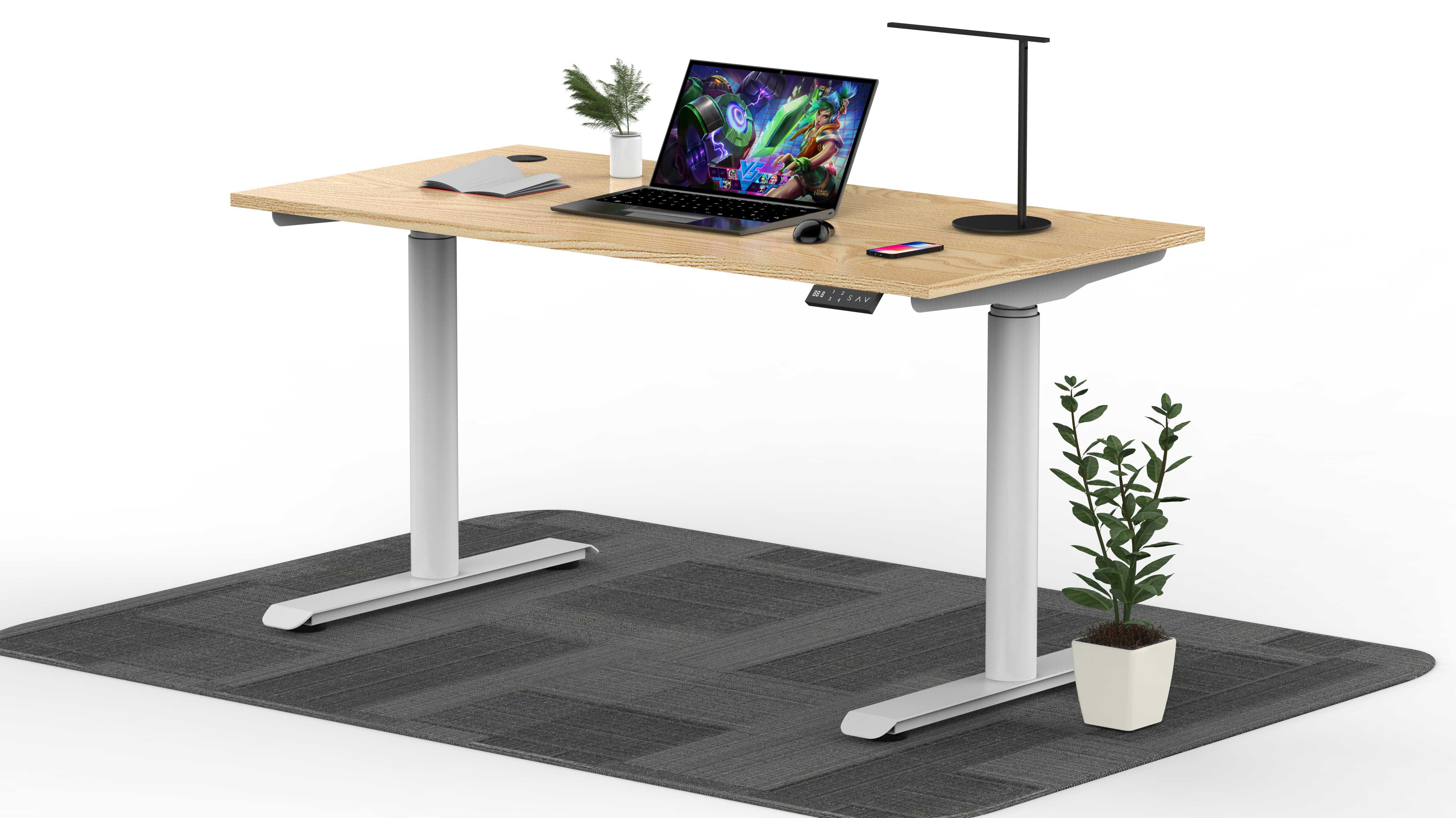 Home Office elektrische hoogte verstelbare ergonomische staande bureau dubbele motor rond been bureau frame11