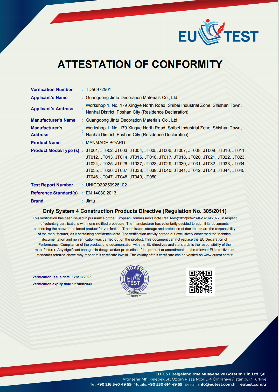 EU Attestation of conformity