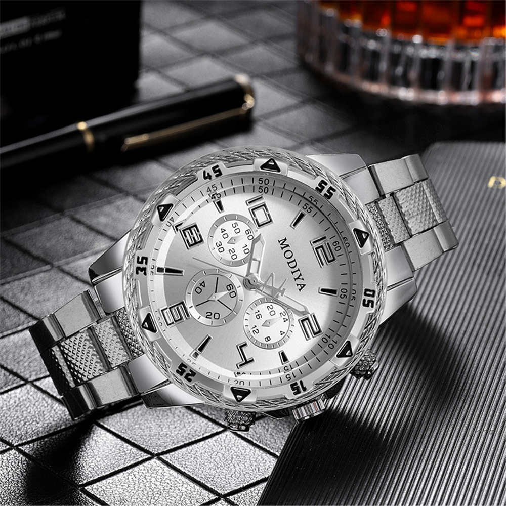 Silver Three Eyes Quartz Wrist Stainless Steel Watch For Men